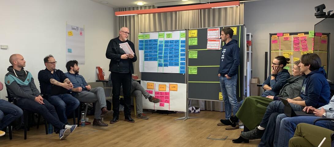 Discussion in front of one of our prototypes.